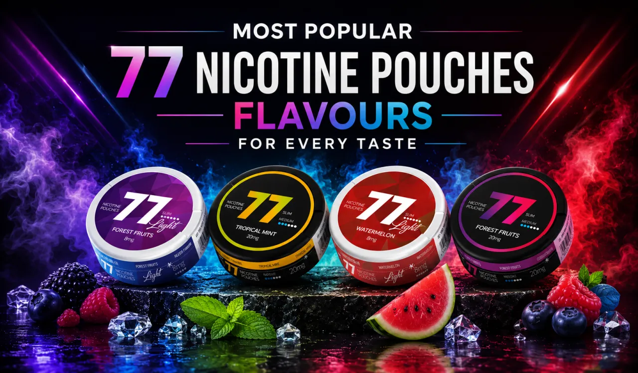 Most popular 77 Nicotine Pouches flavours, 77 cans with fresh fruit