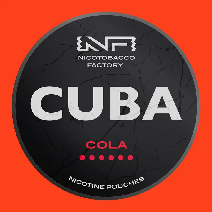 Cuba Black Cola nicotine pouches can, 66mg/g, with all six dots filled on the lid