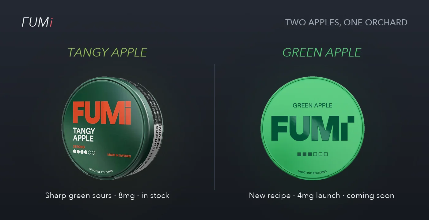 Fumi Green Apple coming soon compared with Fumi Tangy Apple 8mg in stock