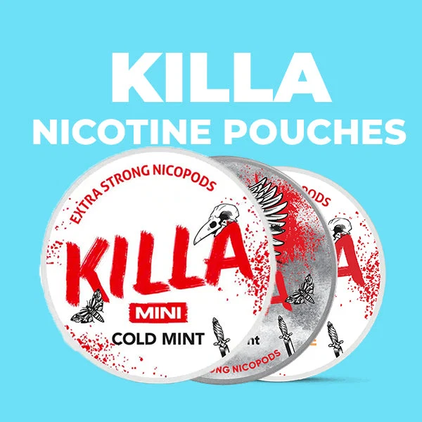 Killa snus cans, the extra strong tobacco-free nicotine pouches also sold as Killa nicopods