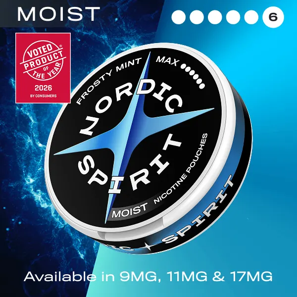 Nordic Spirit Frosty Mint Max 17mg Moist nicotine pouch can with 6 dot strength scale