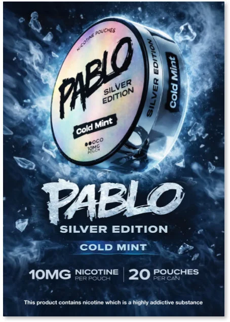Official Pablo Silver Edition Cold Mint 10mg nicotine pouches poster