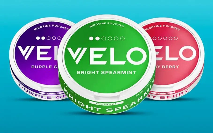VELO nicotine pouch cans arranged on the official dot strength scale, from two-dot mild to six-dot 17mg Max