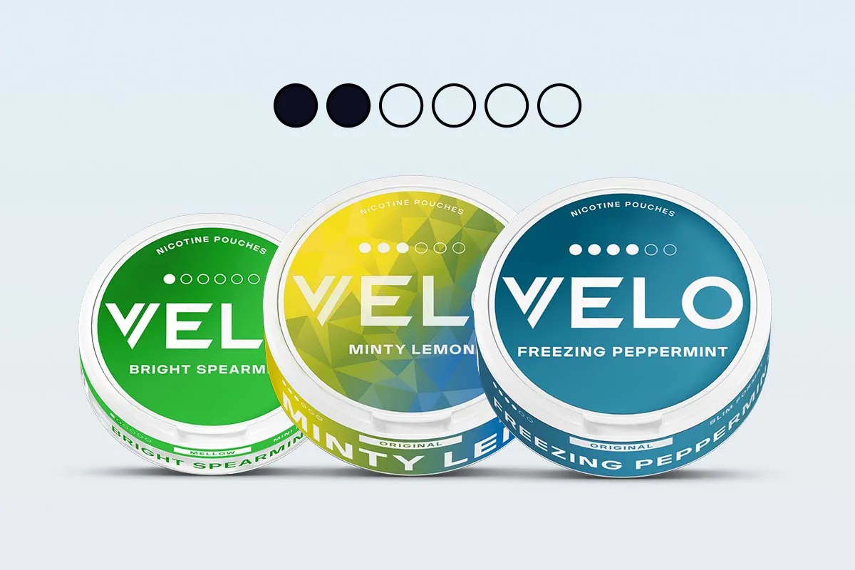 VELO mint nicotine pouches: Bright Spearmint, Minty Lemon and Freezing Peppermint cans