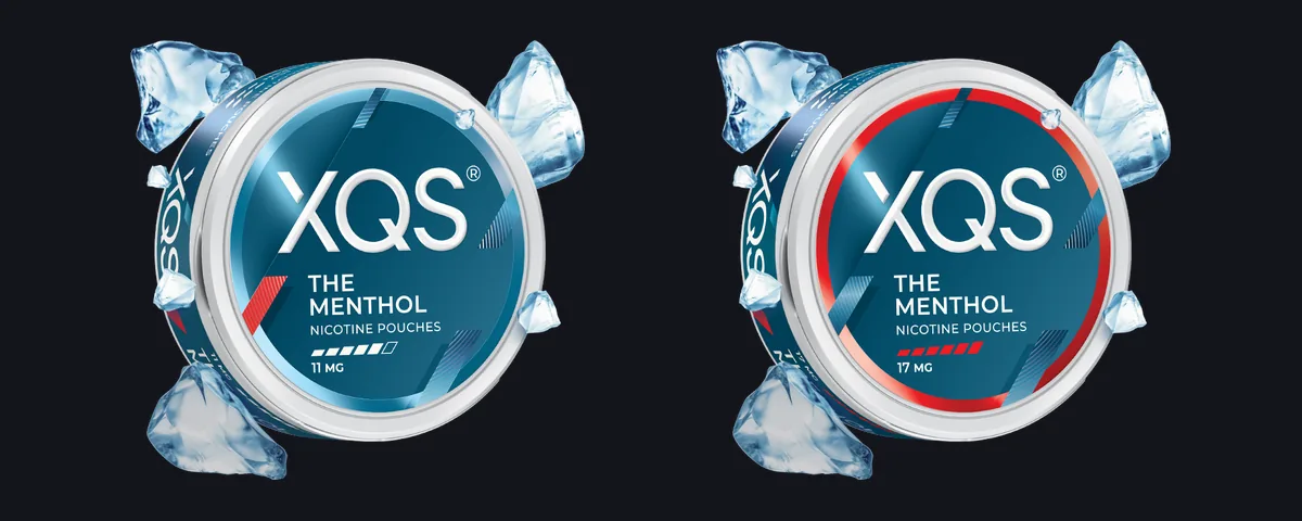 XQS The Menthol 11mg can with five of six bars beside The Menthol 17mg can with six of six bars