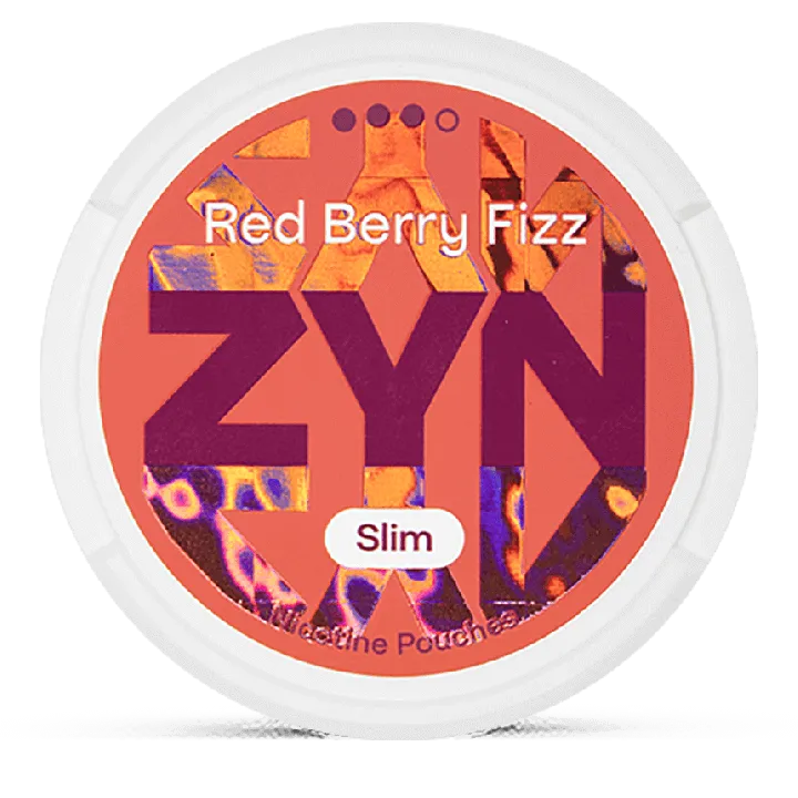 ZYN Red Berry Fizz nicotine pouches can, tobacco-free slim sparkling strawberry raspberry rhubarb pouches